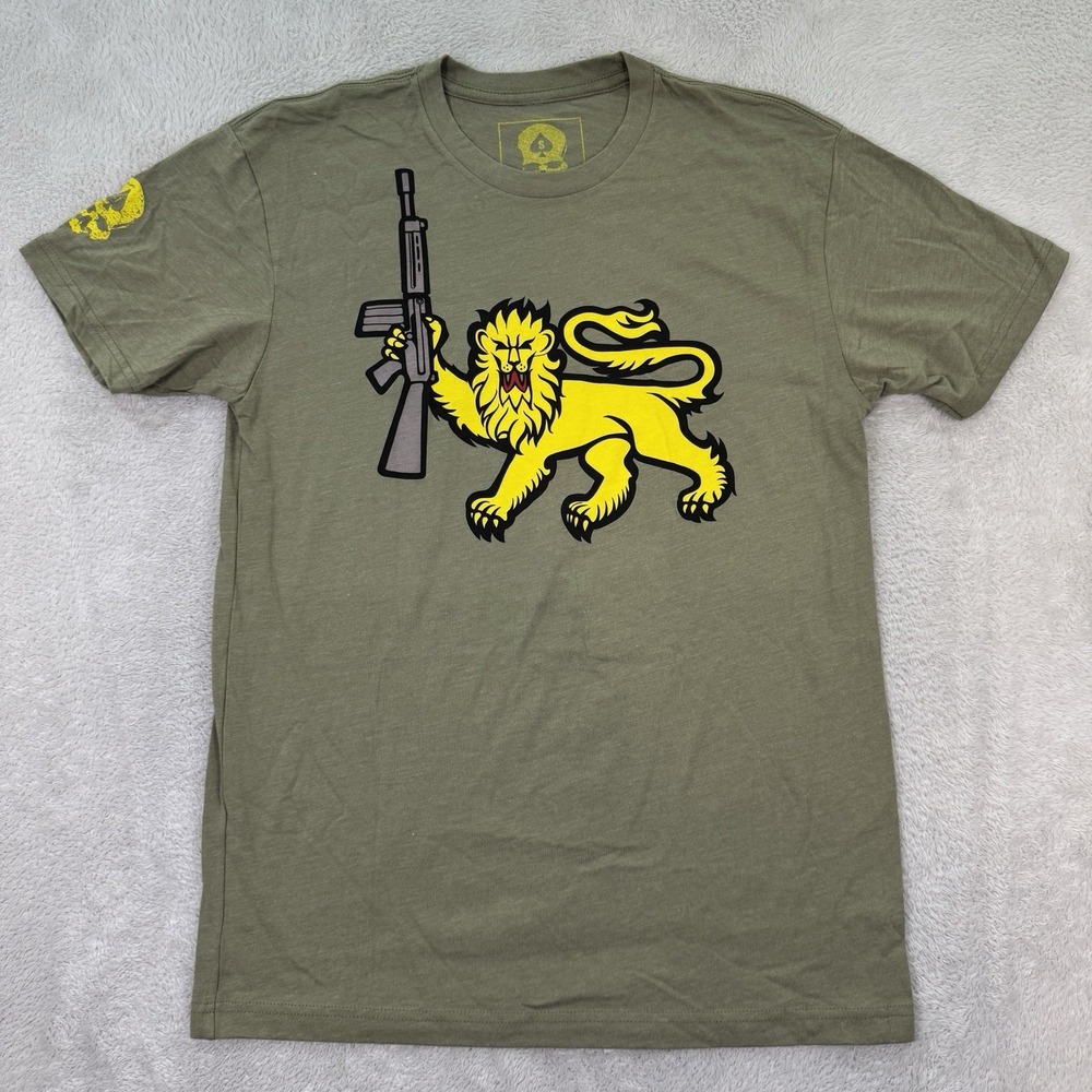 NEW Zero Foxtrot T‎ Shirt Mens Small Green Skull Graphic Tee England Lion Gun